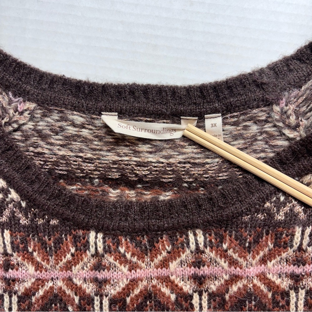 Soft Surroundings Julietta Brown Fair Isle Wool Alpaca Blend Sweater Women’s 3X - Picture 4 of 12